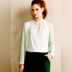 NWT Anthropologie Josie Clipdot Mint Color Top by HD in Paris, MSRP $88, Size 0